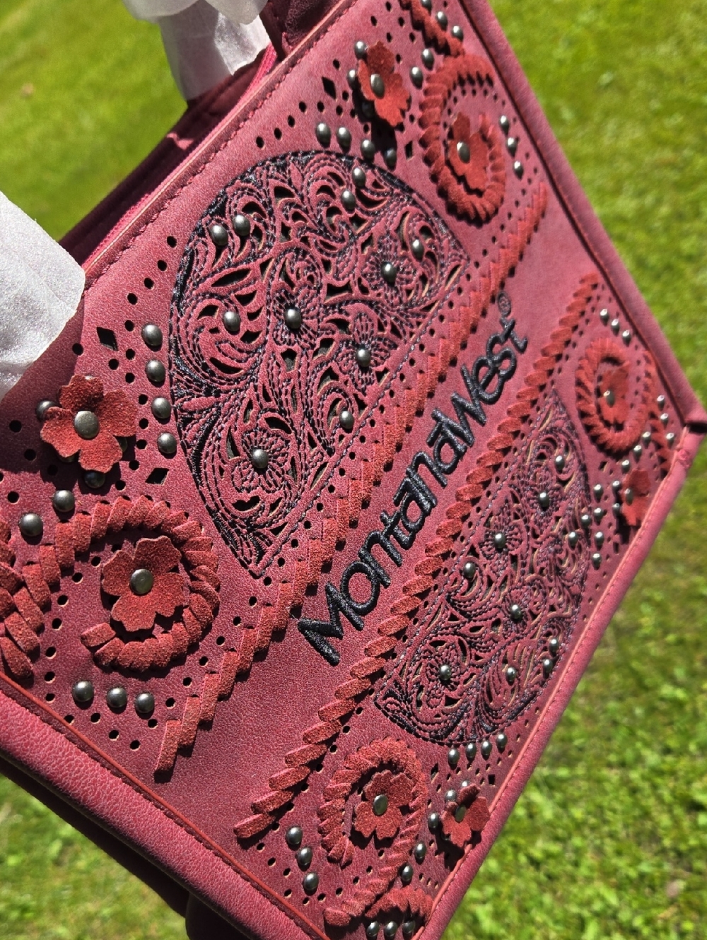 NWT Montana West Stunned Floral Tooled Tote - Merlot                  (BIN 002)